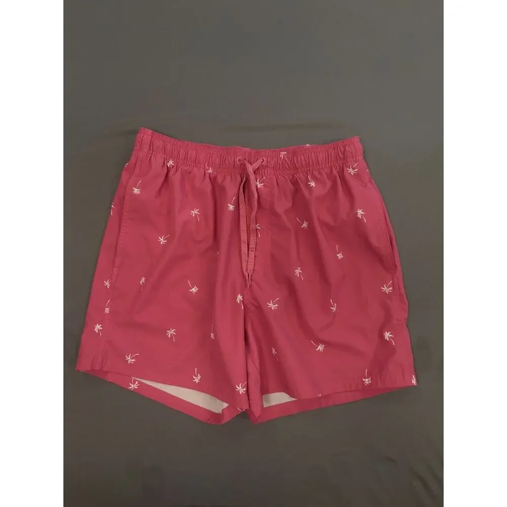 MENS OLD NAVY SWIM TRUNKS Shorts Pockets lined Pink with palm tress MED